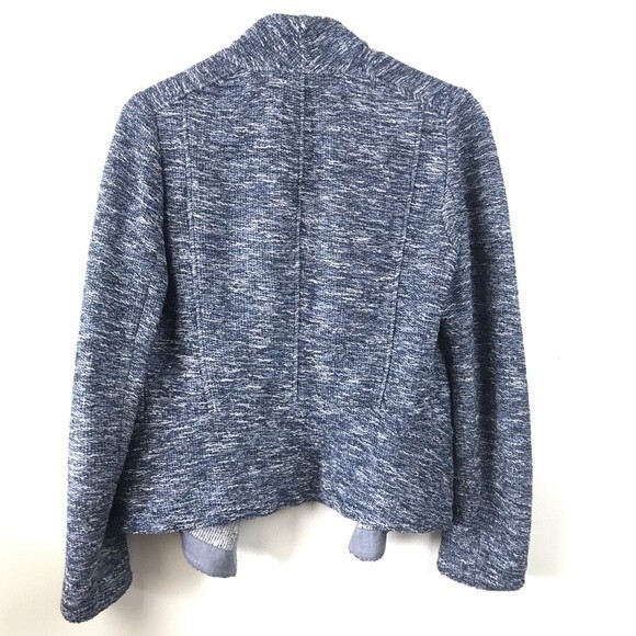 Vince Draped Open Front Cascade Tweed Jacket Marled Blazer Cardigan M Gray - Picture 7 of 8